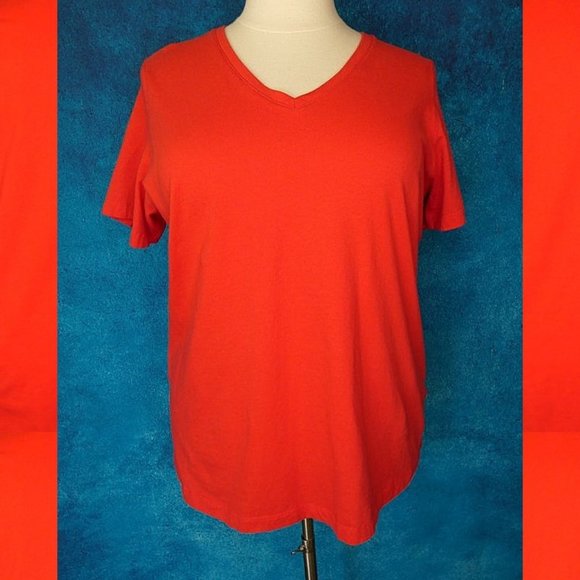 Woman Within Coral V Neck Tee Size 1X or 22/24 - Picture 2 of 8